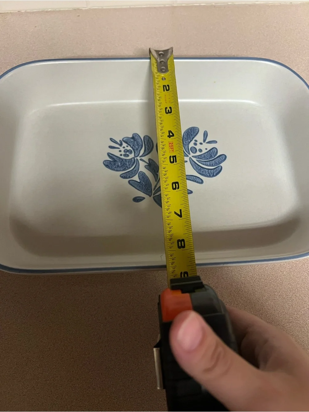 White Ceramic Baking Dish with Blue Floral Accent
